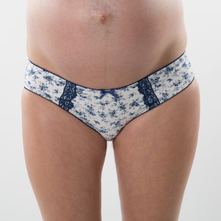 Culotte de maternité Camille – Motif fleuri bleu et douceur naturelle